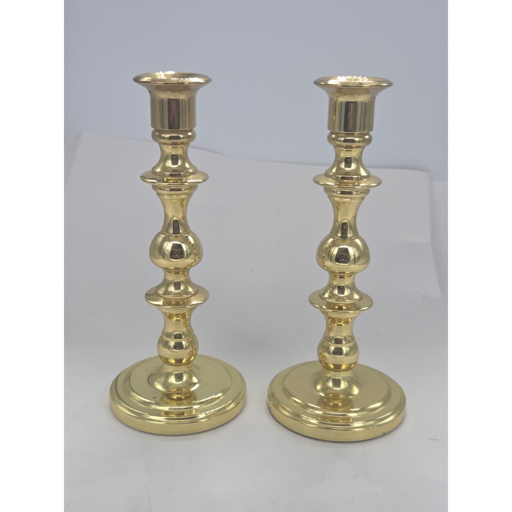 Baldwin Brass Candlesticks Pair Polished Gold Tone Traditional Baluster 7-1/2"